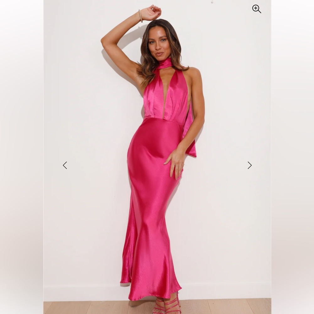 Hello Molly Satin Backless Dress in Bold Pink